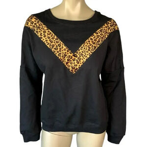 Molly Bracken Cotton Blend Sweater Velvet Animal Print Pullover Size M Black